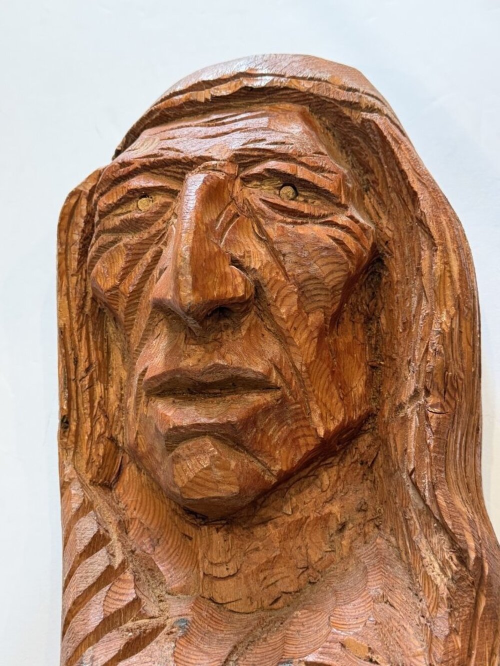 11" H Large Hand Carved Solid Wood Native American Indian Lakota Mask Wall Art